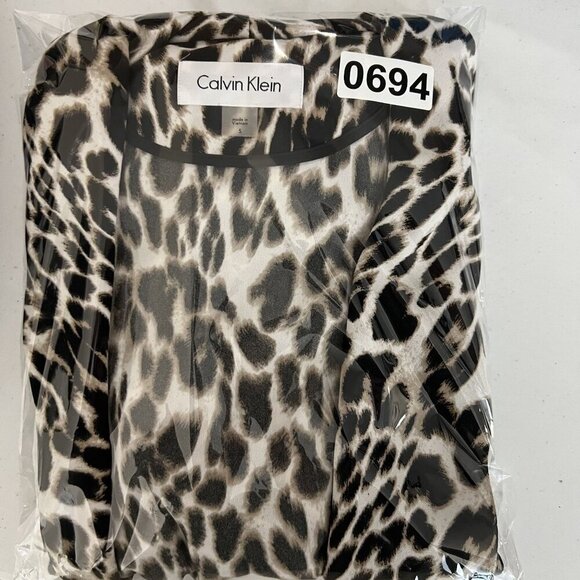Calvin Klein Womens S Leopard Print Open Cardigan 3/4 Sleeves Oversized Blazer - Picture 14 of 16